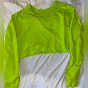 neon green tattered cropped sweater